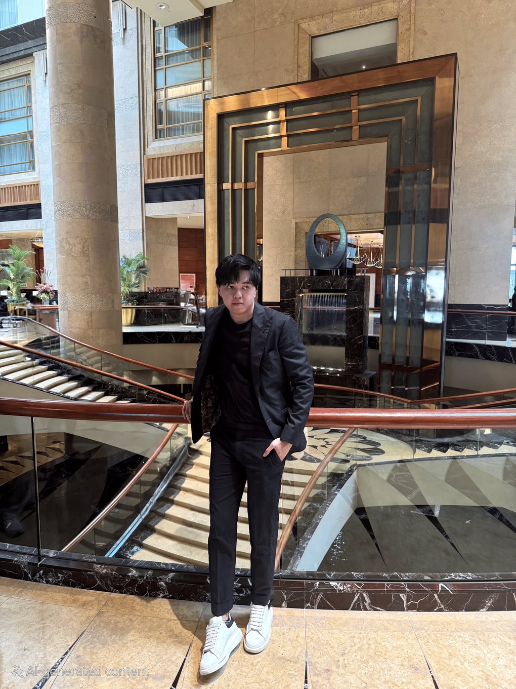 Fullerton Hotel's opulent lobby with marble floors and high ceilings