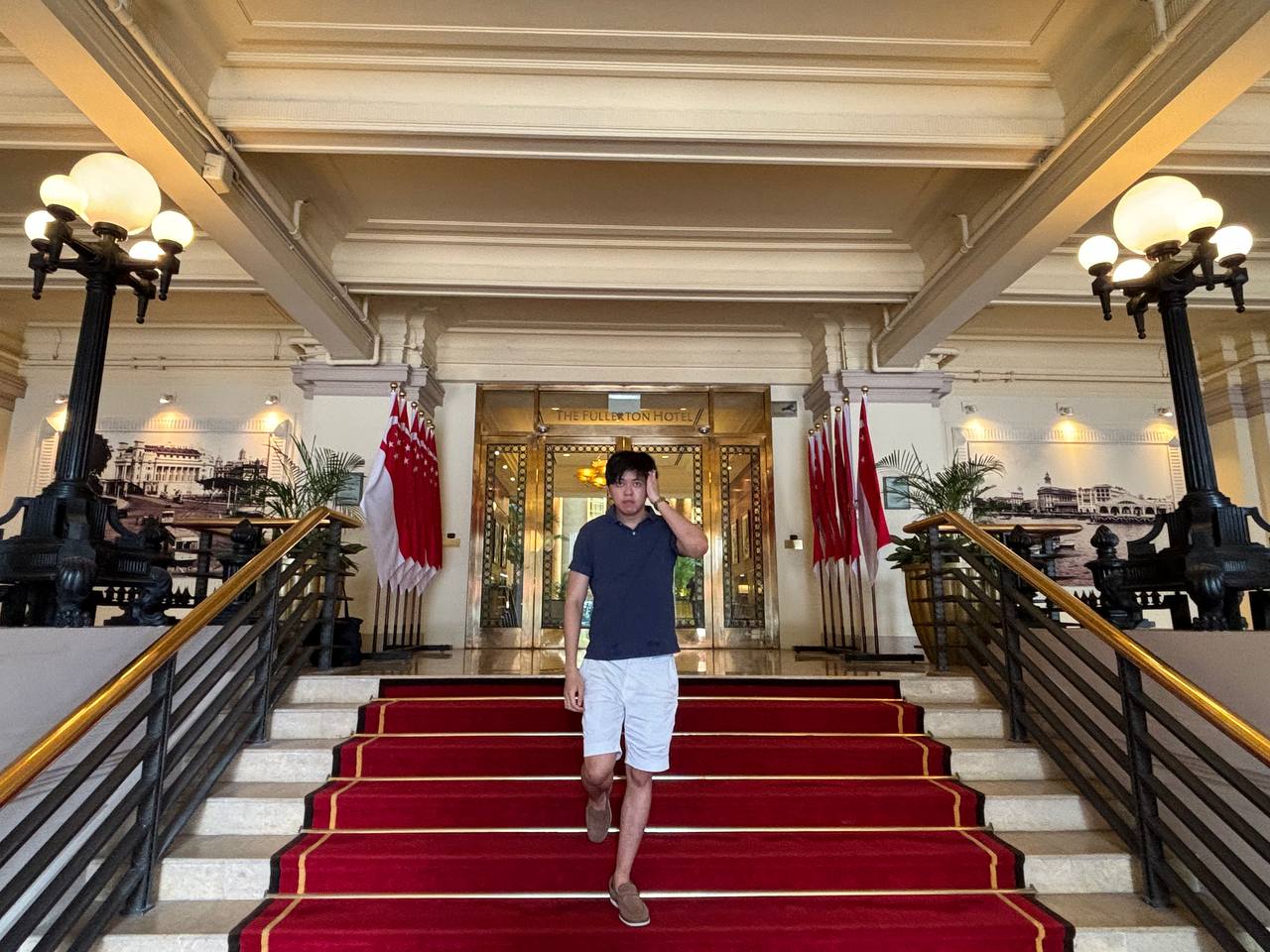 The Fullerton Hotel, with its grand staircase and elegant architecture