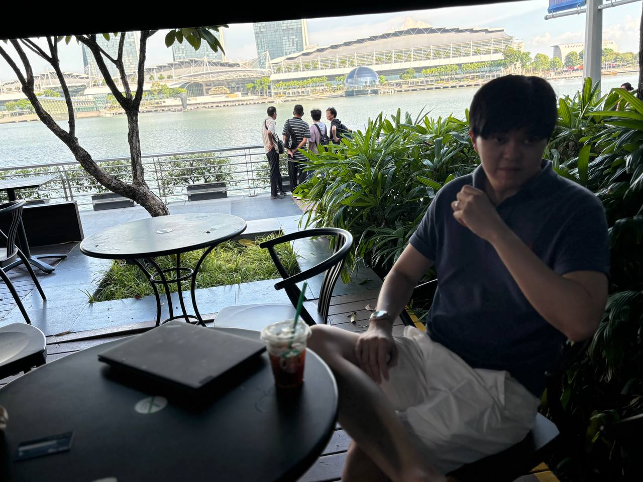 Starbucks at Merlion Park in Singapore with a scenic waterfront view
