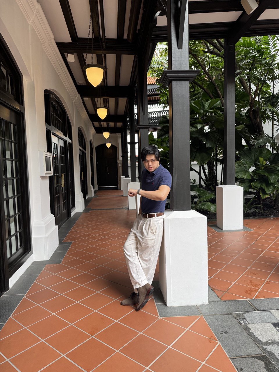 Elegant pillar at Raffles Hotel showcasing historical design